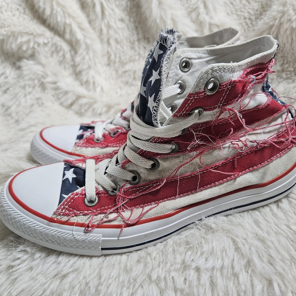 Converse All Star American Flag Distressed High Top Sneakers | Unisex | Sz 7